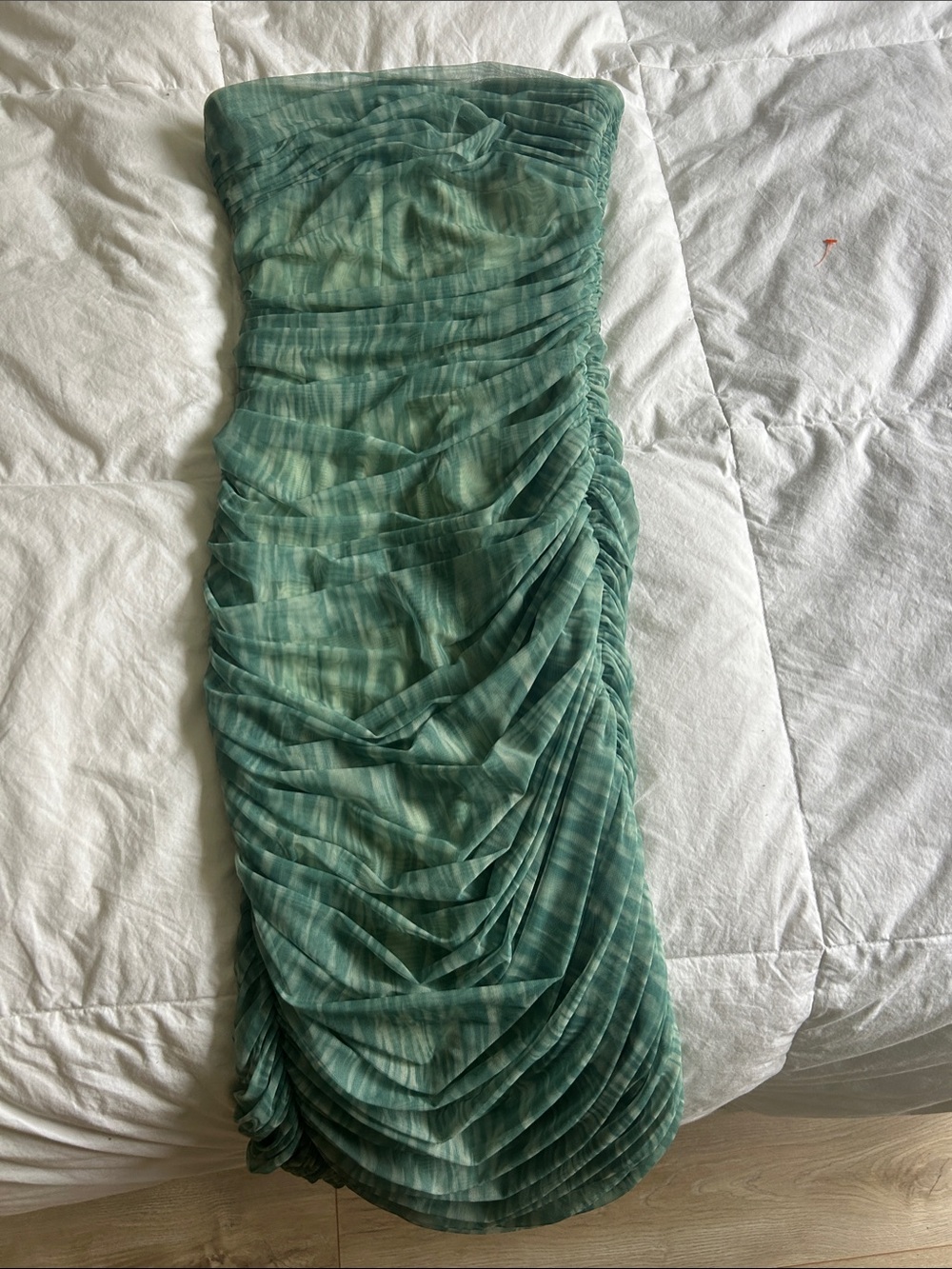House of CB Strapless Ruched Teal Green Ombre Dress